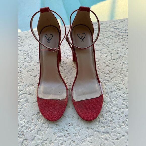 RED GLITTER Strides Of Shine Glitter Block Heels SZ 10 - Picture 8 of 10